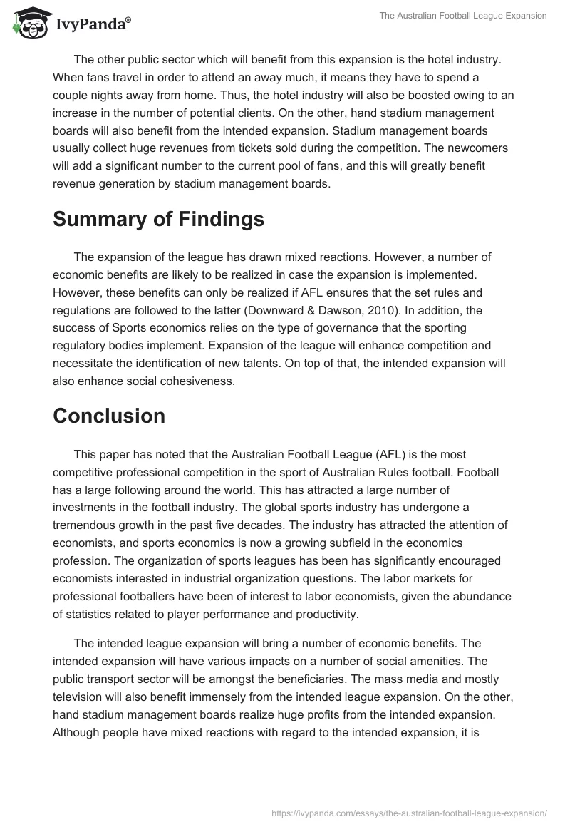 The Australian Football League Expansion. Page 5