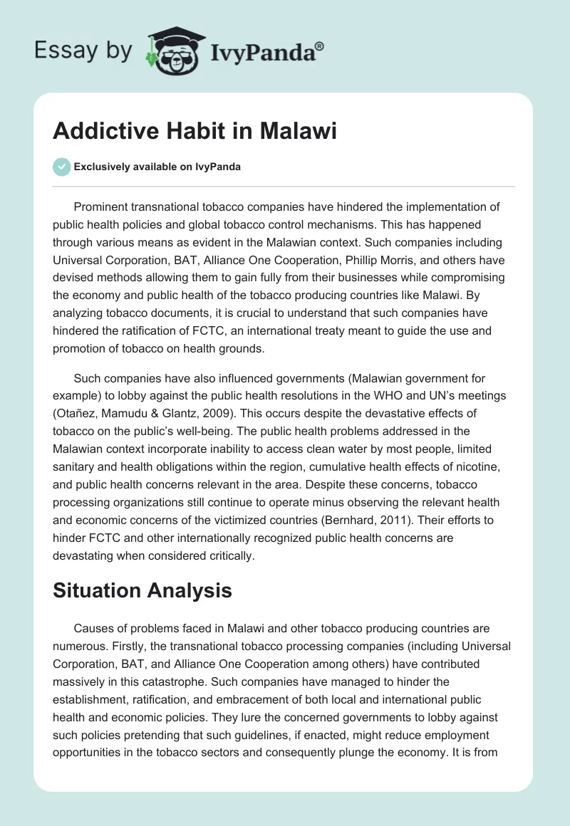 Addictive Habit in Malawi. Page 1