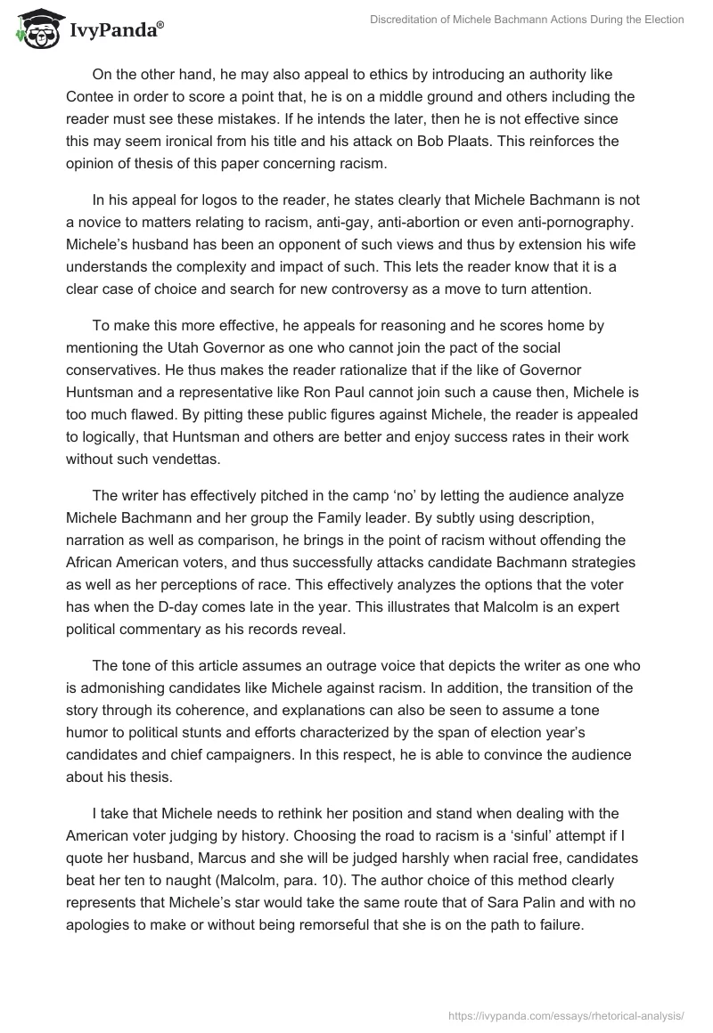 Discreditation of Michele Bachmann Actions During the Election. Page 3