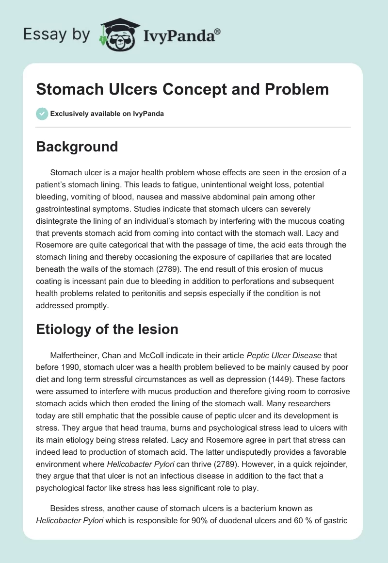 Stomach Ulcers Concept and Problem. Page 1