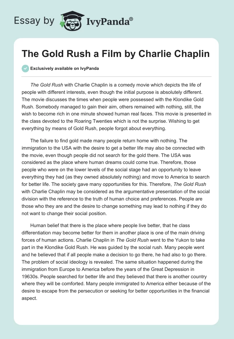 "The Gold Rush" a Film by Charlie Chaplin. Page 1