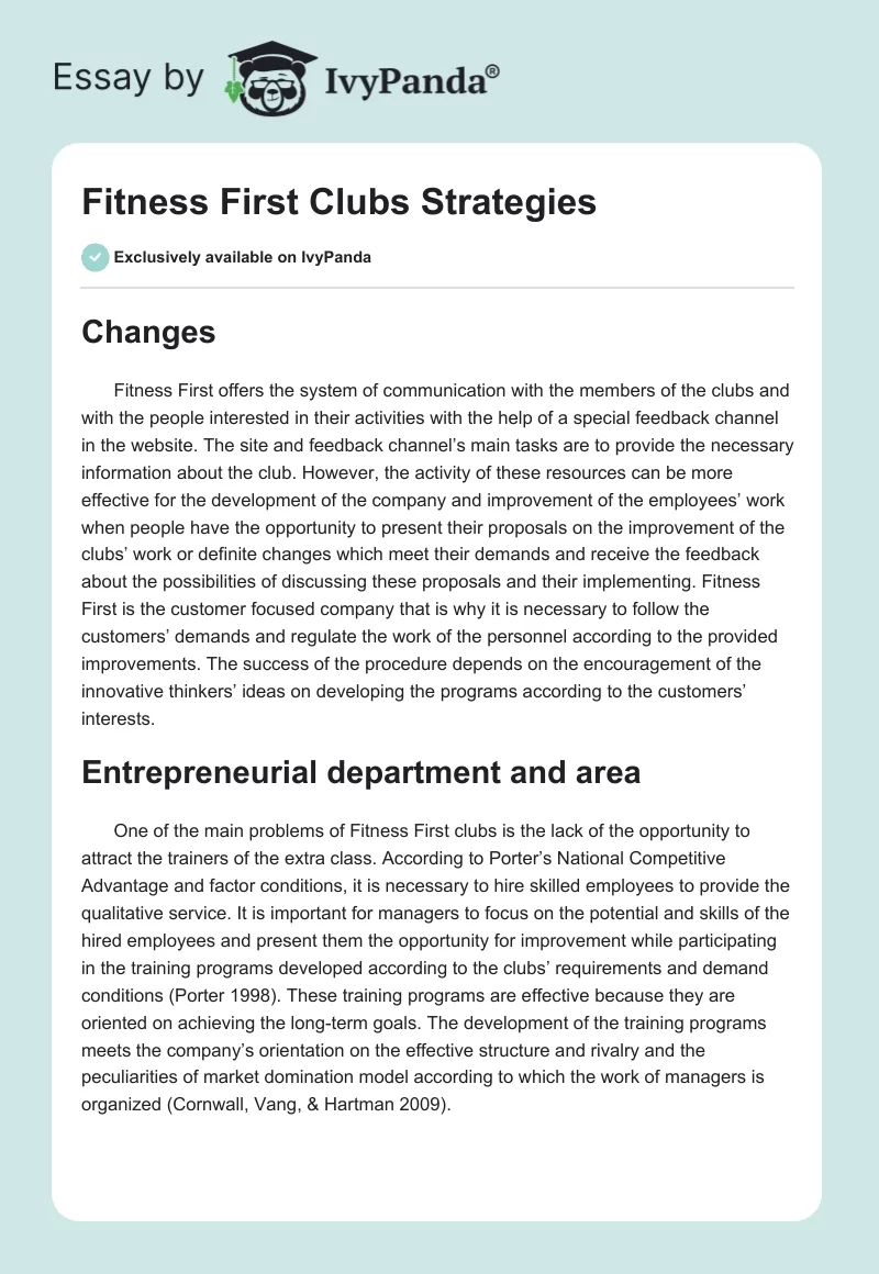 Fitness First Clubs Strategies. Page 1