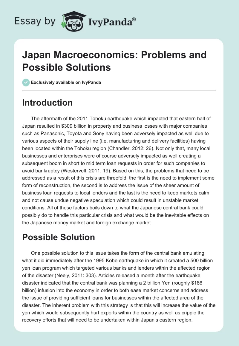 Japan Macroeconomics: Problems and Possible Solutions. Page 1