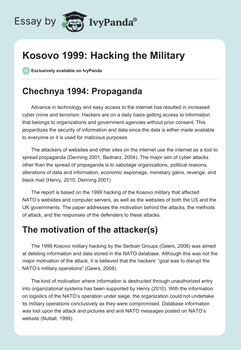 Kosovo 1999: Hacking the Military. Page 1