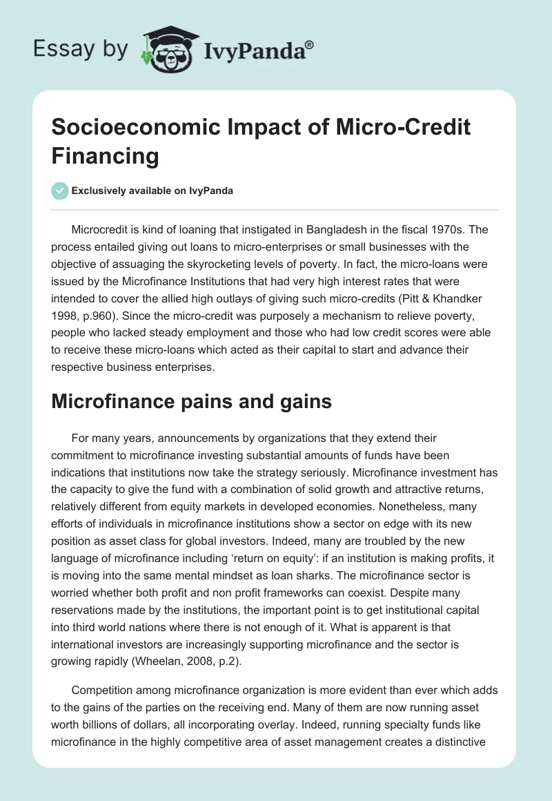 Socioeconomic Impact of Micro-Credit Financing. Page 1