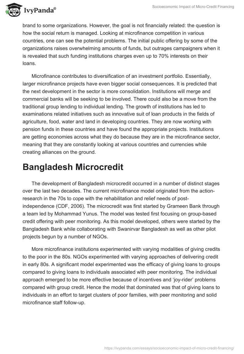 Socioeconomic Impact of Micro-Credit Financing. Page 2