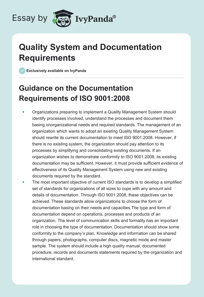 Quality System and Documentation Requirements. Page 1