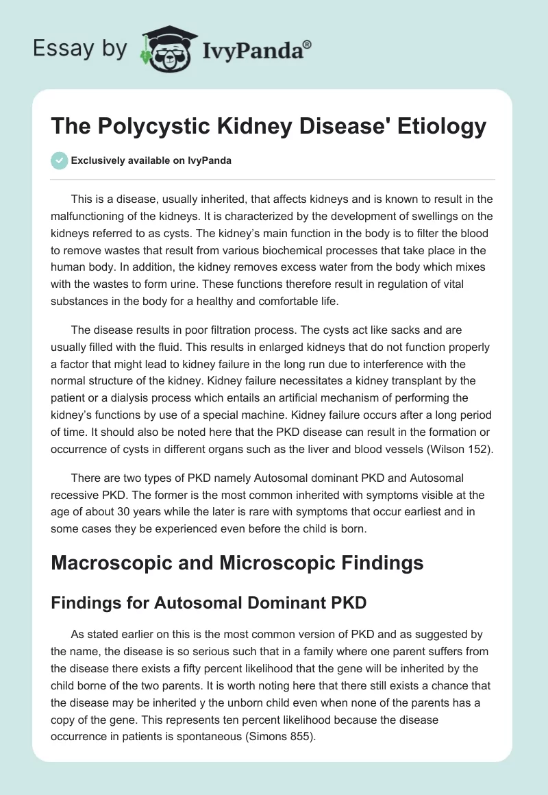 The Polycystic Kidney Disease' Etiology. Page 1