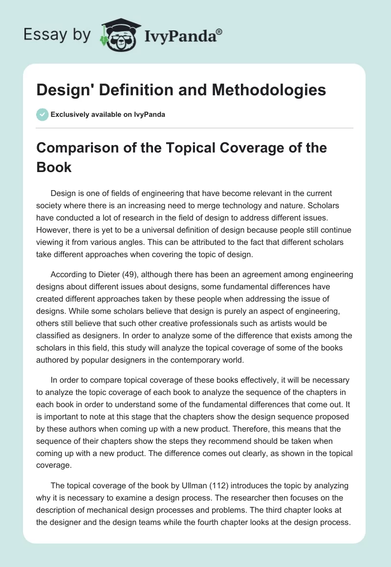 Design' Definition and Methodologies. Page 1