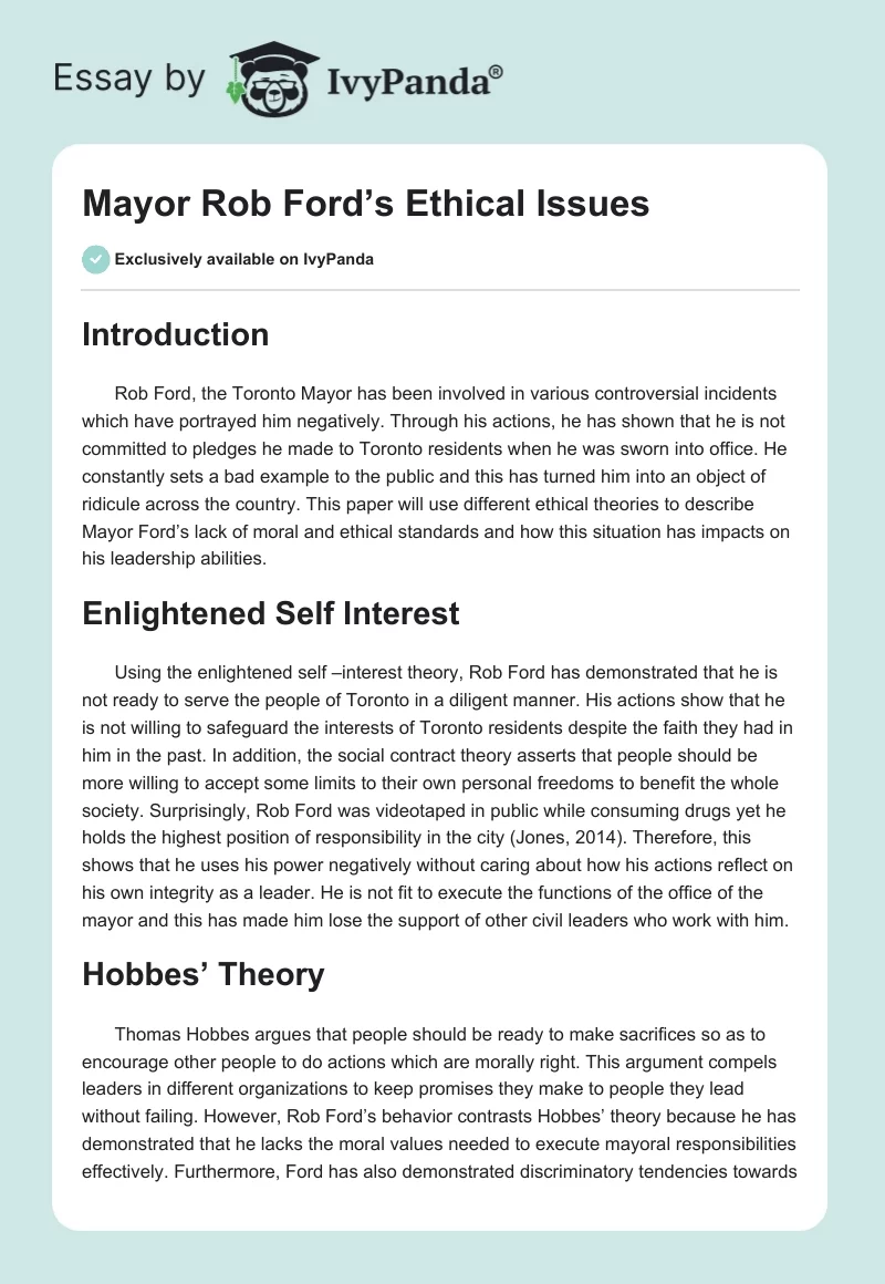 Mayor Rob Ford’s Ethical Issues. Page 1