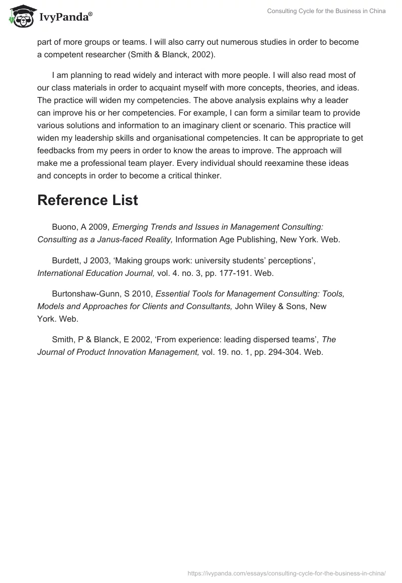 Consulting Cycle for the Business in China. Page 5