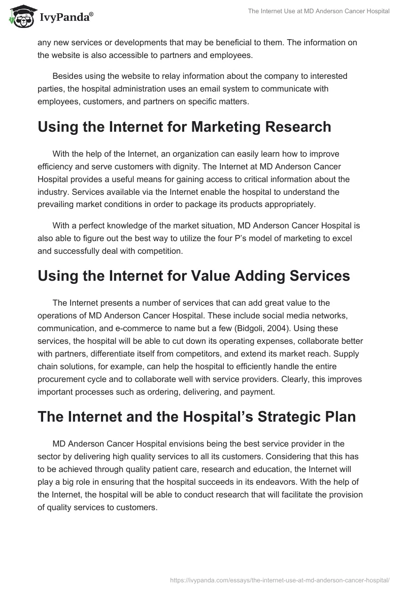 The Internet Use at MD Anderson Cancer Hospital. Page 2