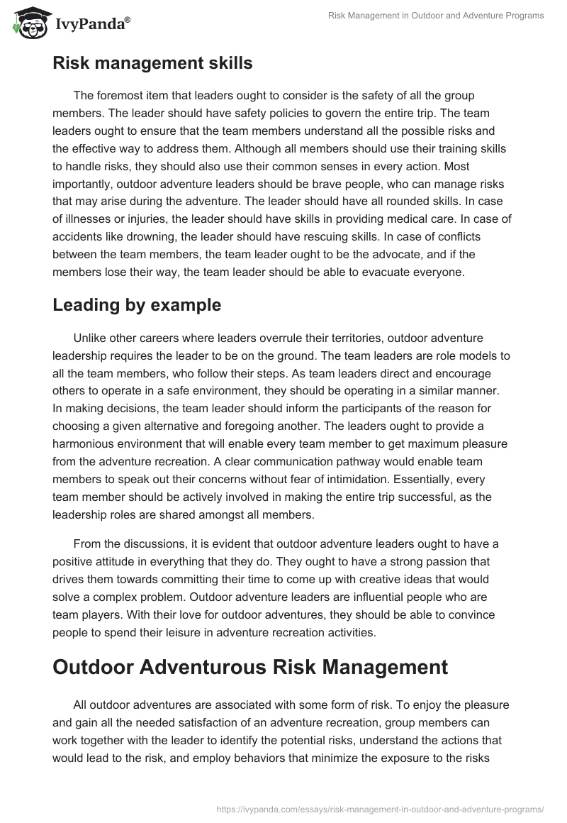 Risk Management in Outdoor and Adventure Programs. Page 3