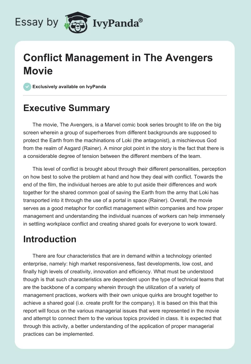 Conflict Management in "The Avengers" Movie. Page 1
