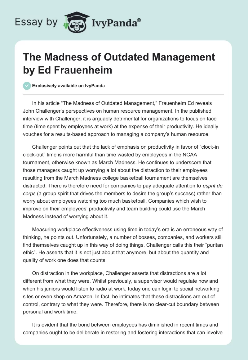 "The Madness of Outdated Management" by Ed Frauenheim. Page 1
