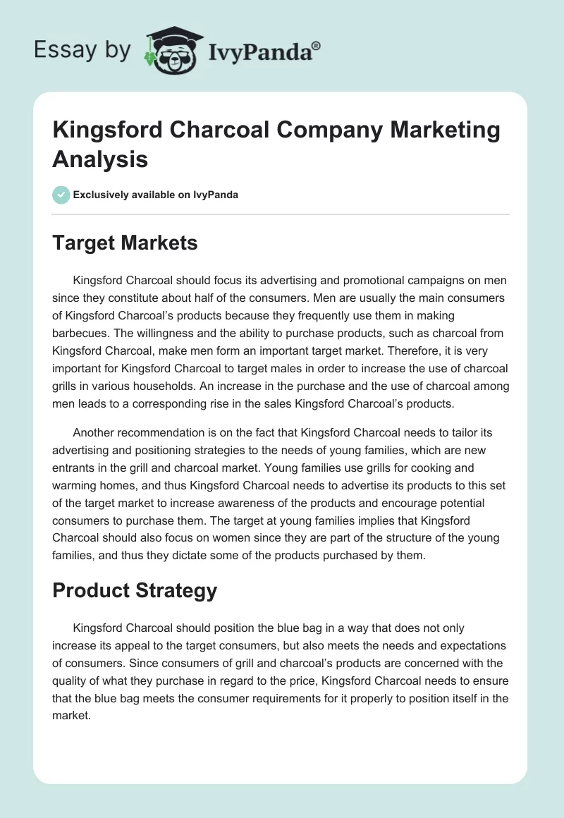 Kingsford Charcoal Company Marketing Analysis. Page 1