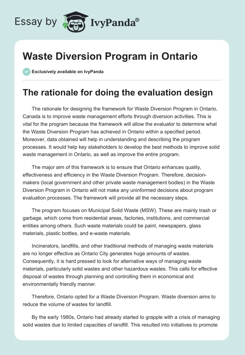 Waste Diversion Program in Ontario. Page 1