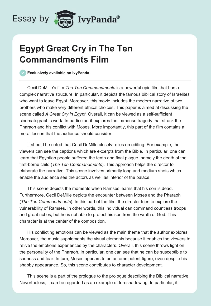 Egypt Great Cry in "The Ten Commandments" Film. Page 1