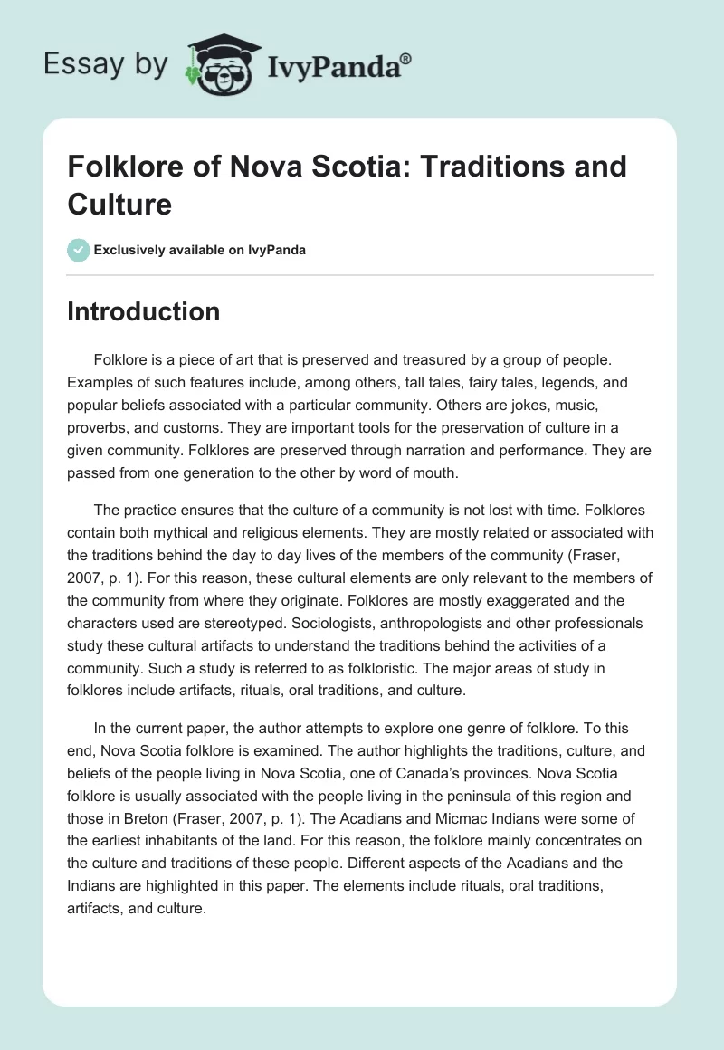 Folklore of Nova Scotia: Traditions and Culture. Page 1