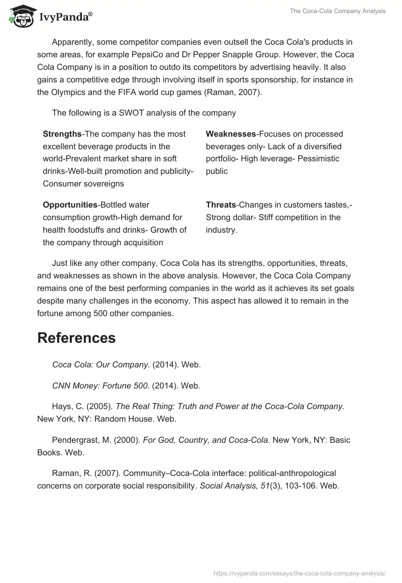 The Coca-Cola Company Analysis. Page 2
