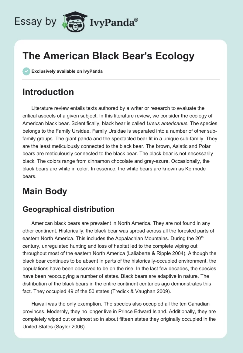 The American Black Bear's Ecology. Page 1
