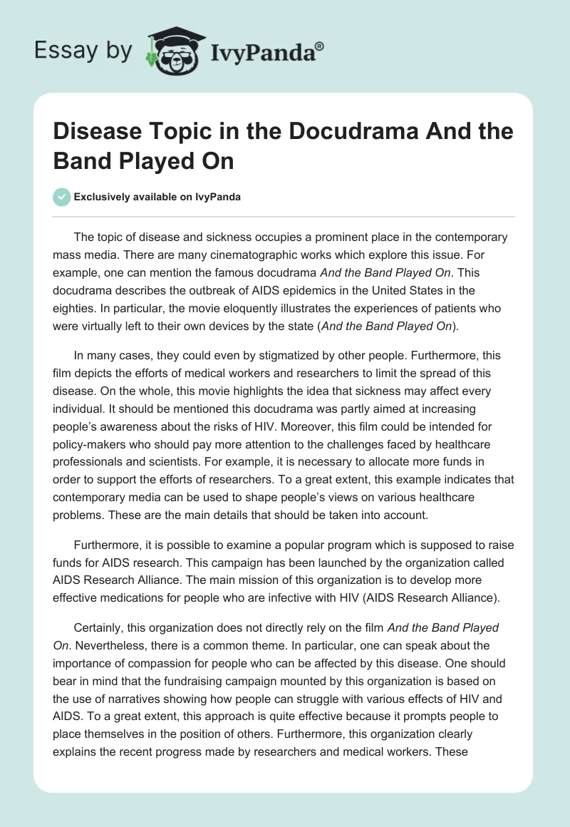 Disease Topic in the Docudrama "And the Band Played On". Page 1