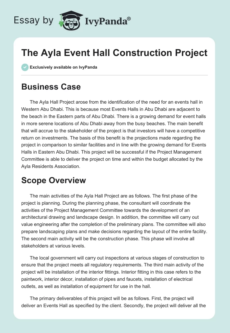 The Ayla Event Hall Construction Project. Page 1