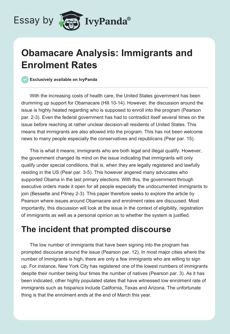 Obamacare Analysis: Immigrants and Enrolment Rates. Page 1
