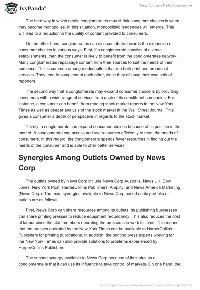 News Corp as a Media Conglomerate. Page 3