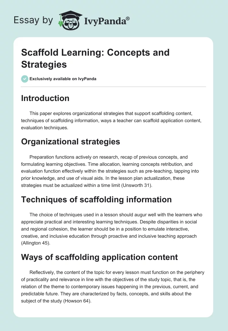 Scaffold Learning: Concepts and Strategies. Page 1