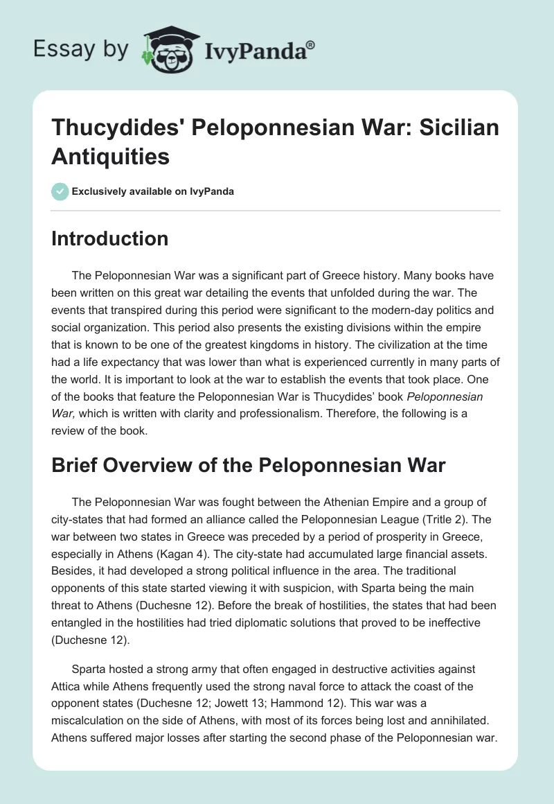 Thucydides' Peloponnesian War: Sicilian Antiquities. Page 1