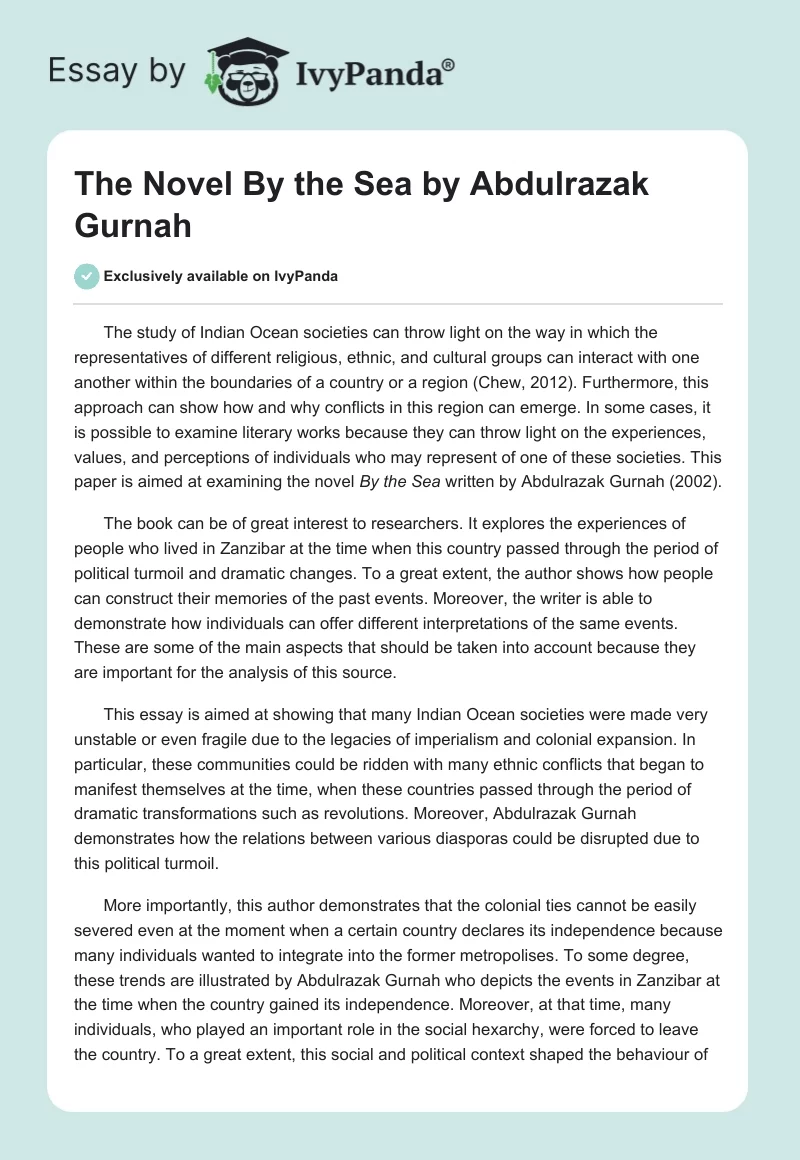 The Novel "By the Sea" by Abdulrazak Gurnah. Page 1