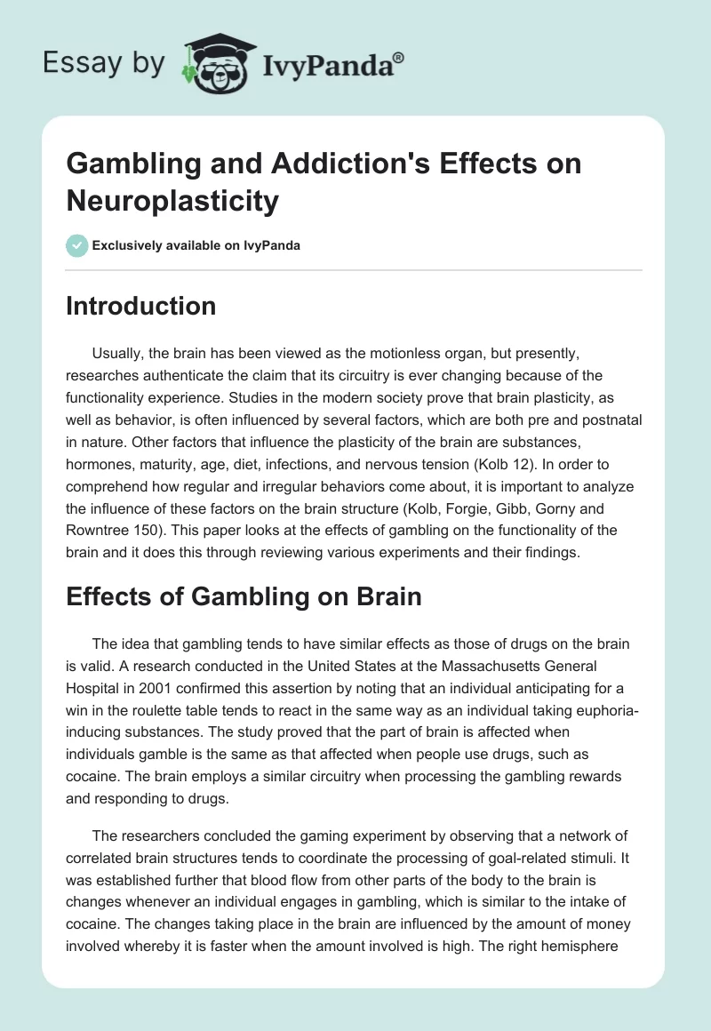 Gambling and Addiction's Effects on Neuroplasticity. Page 1
