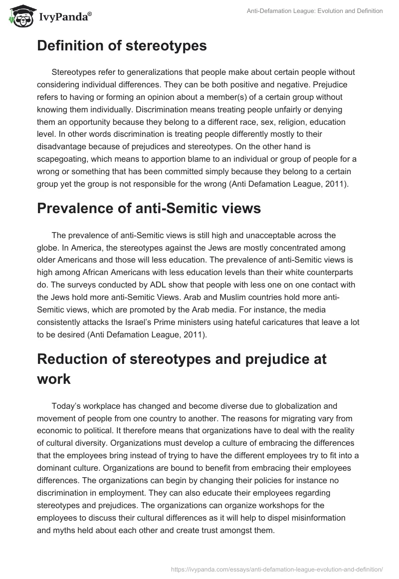 Anti-Defamation League: Evolution and Definition. Page 2