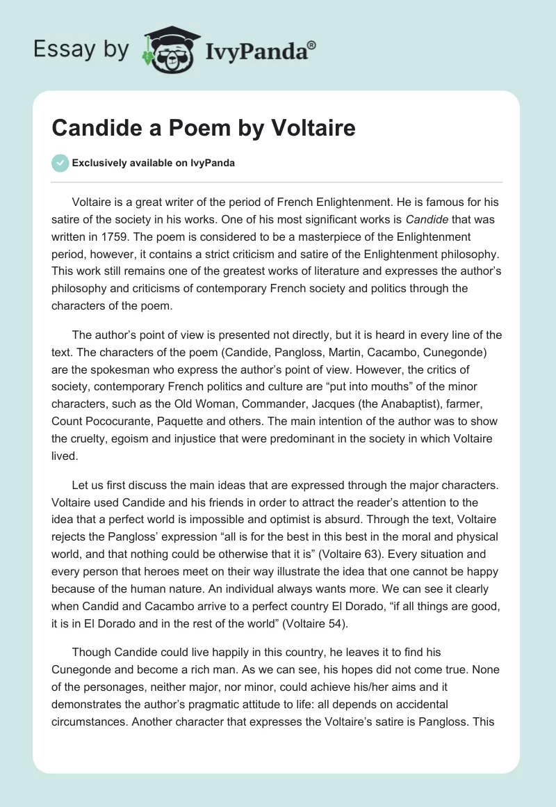 "Candide" a Poem by Voltaire. Page 1