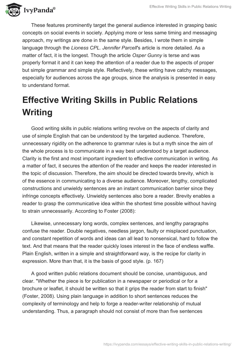 Effective Writing Skills in Public Relations Writing. Page 2