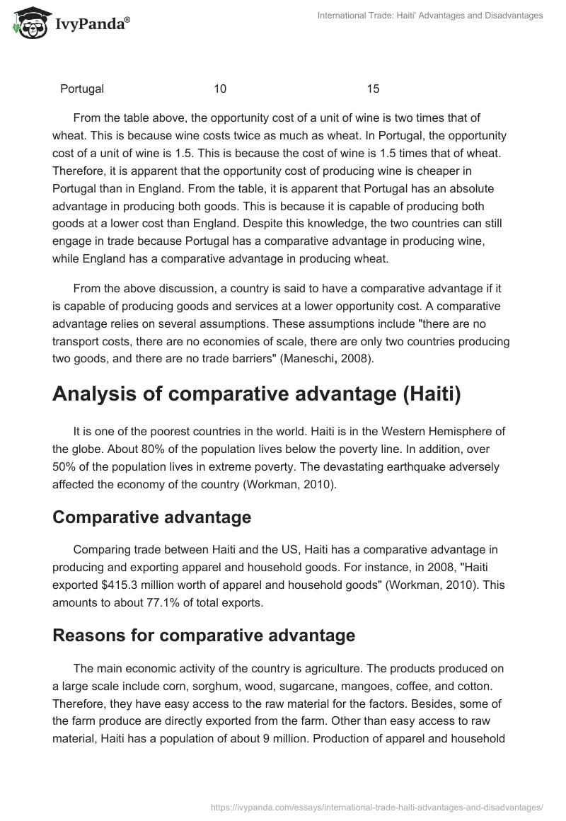 International Trade: Haiti' Advantages and Disadvantages. Page 2
