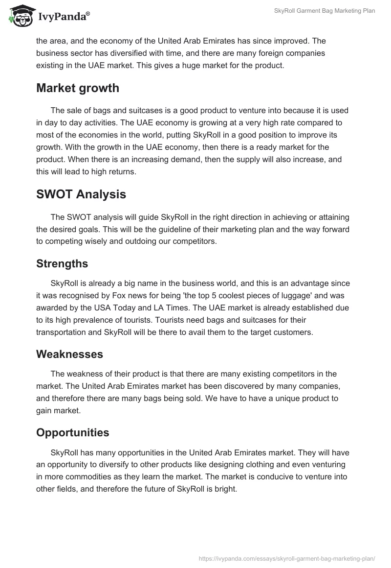 SkyRoll Garment Bag Marketing Plan. Page 3