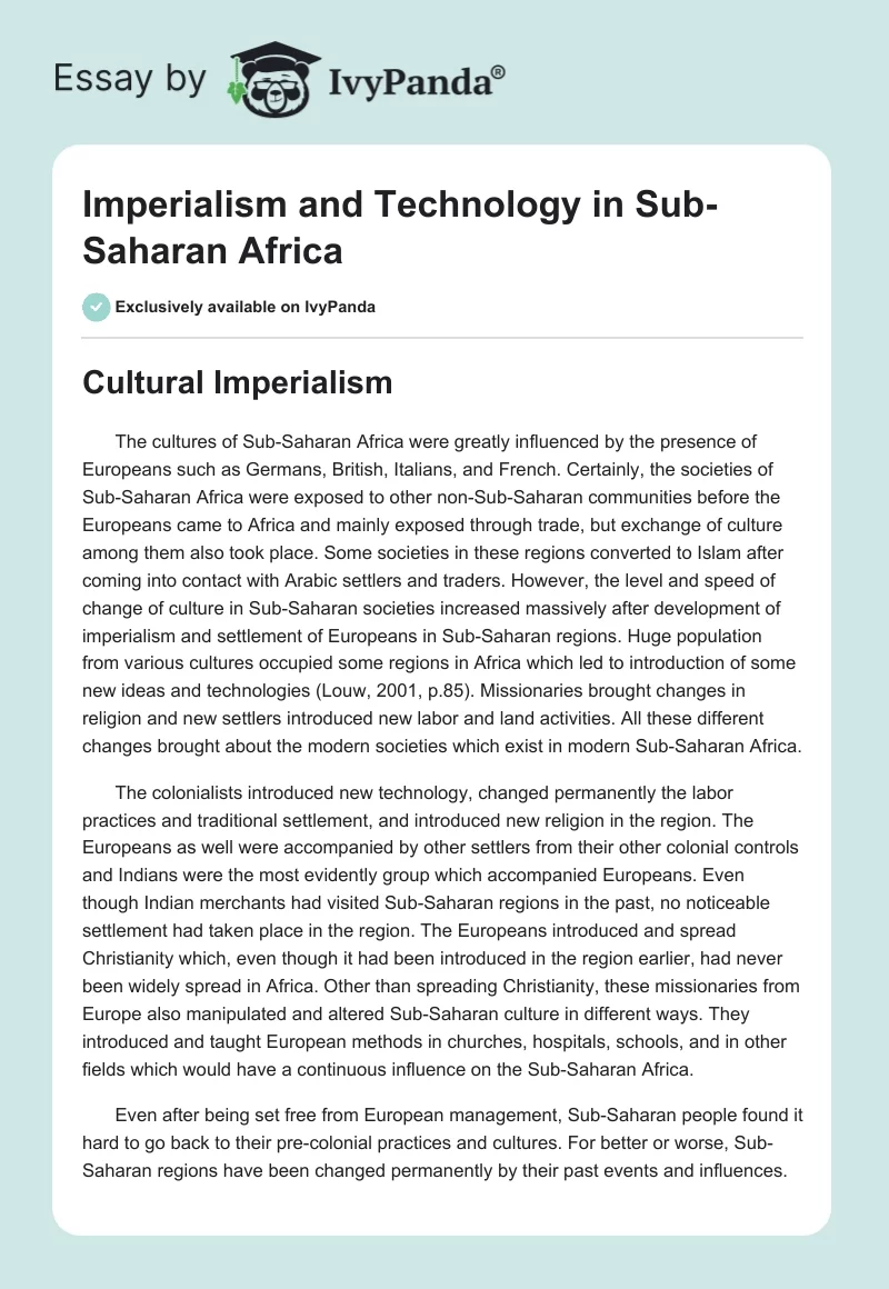 Imperialism and Technology in Sub-Saharan Africa. Page 1