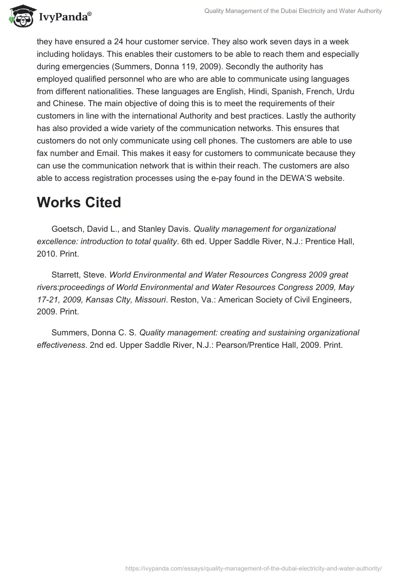 Quality Management of the Dubai Electricity and Water Authority. Page 3