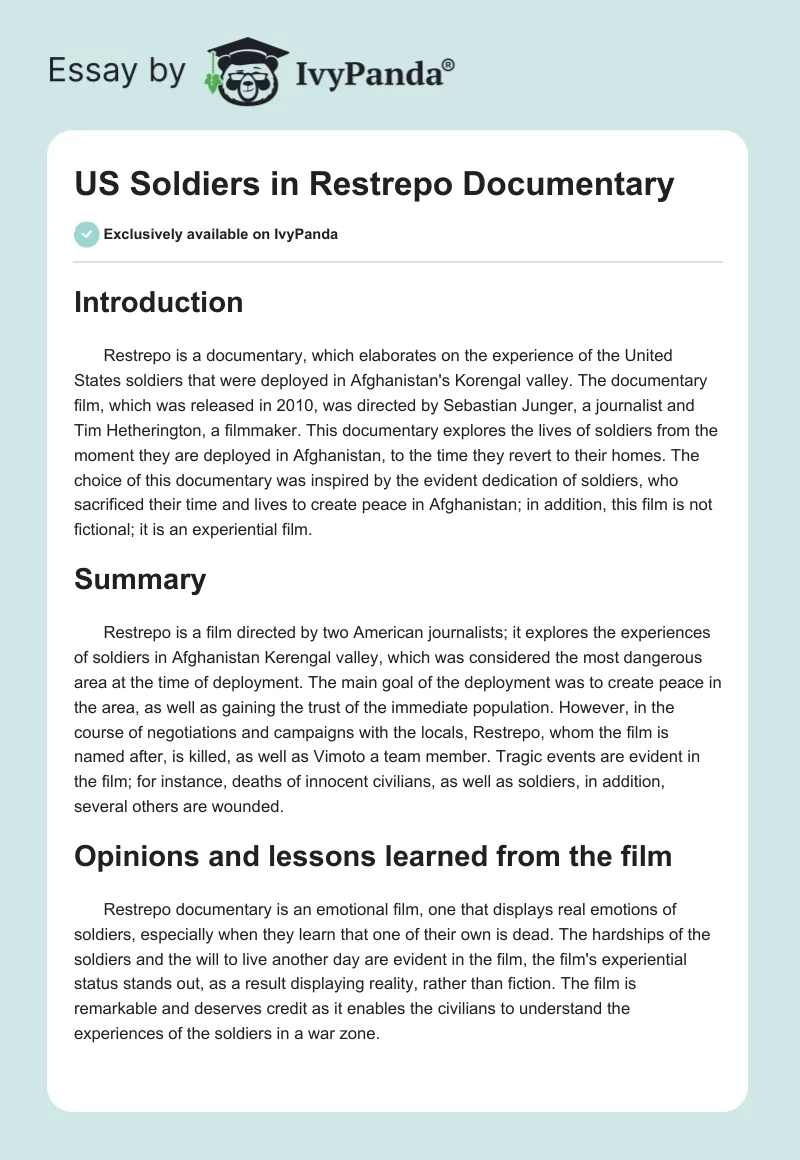 US Soldiers in Restrepo Documentary. Page 1