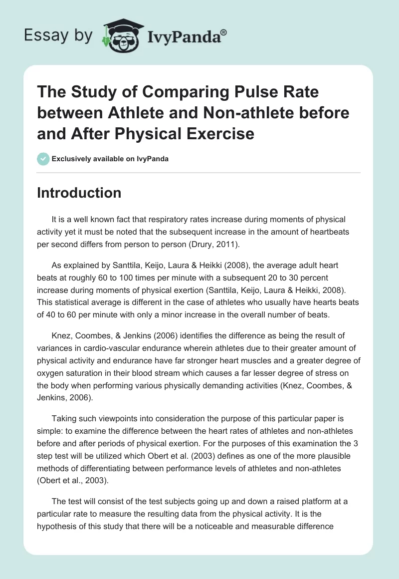 The Study of Comparing Pulse Rate between Athlete and Non-athlete before and After Physical Exercise. Page 1