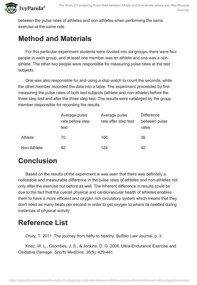 The Study of Comparing Pulse Rate between Athlete and Non-athlete before and After Physical Exercise. Page 2