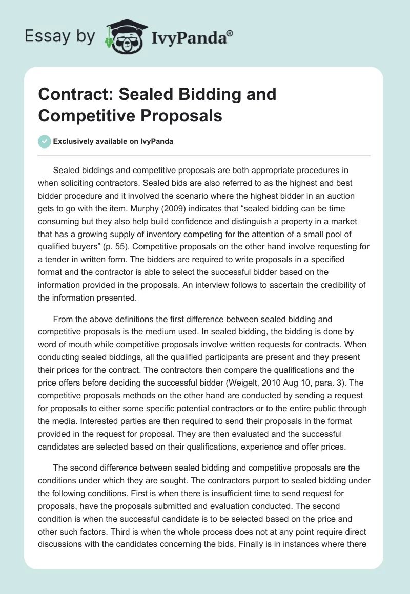 Contract: Sealed Bidding and Competitive Proposals. Page 1