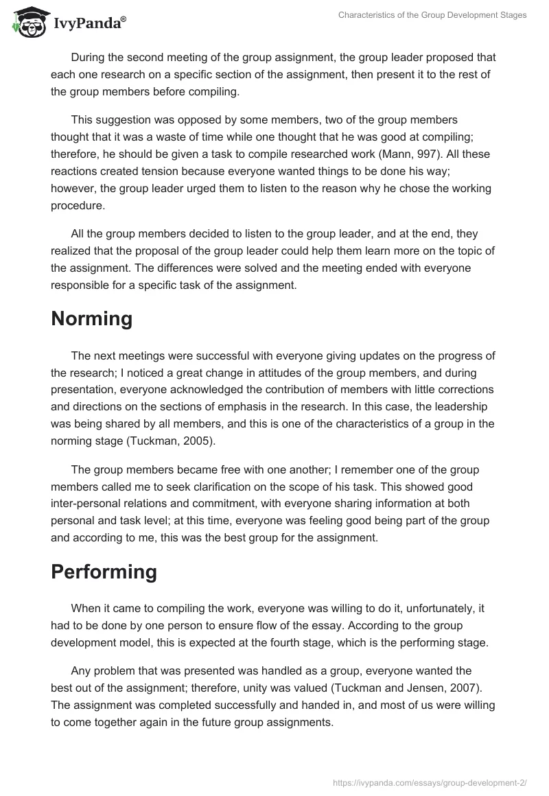 Characteristics of the Group Development Stages. Page 2