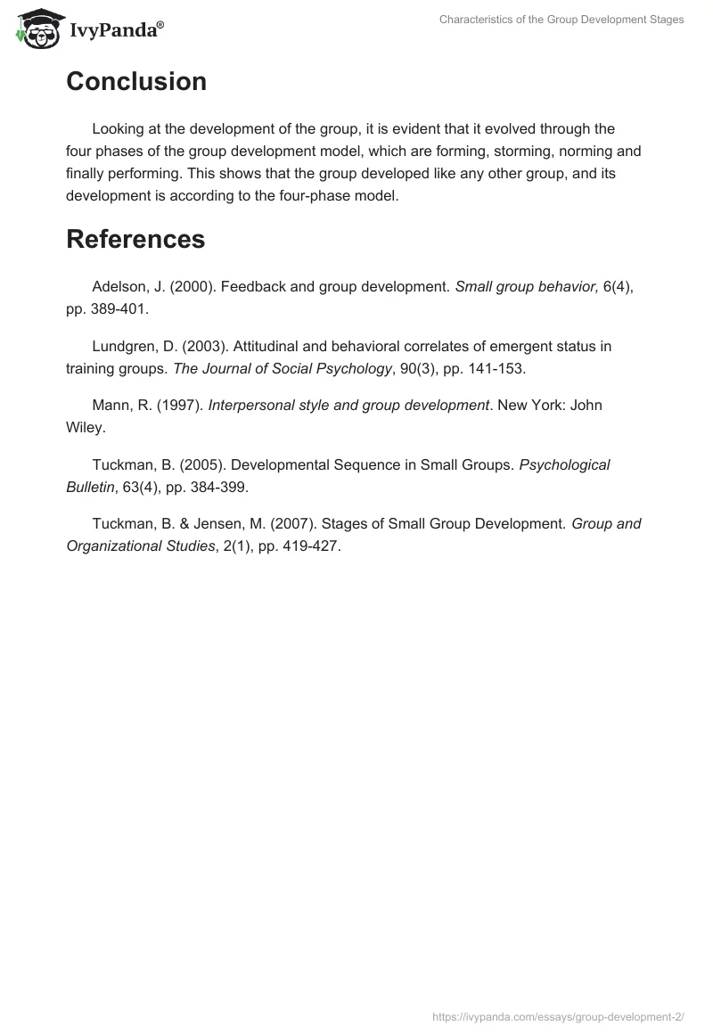 Characteristics of the Group Development Stages. Page 3