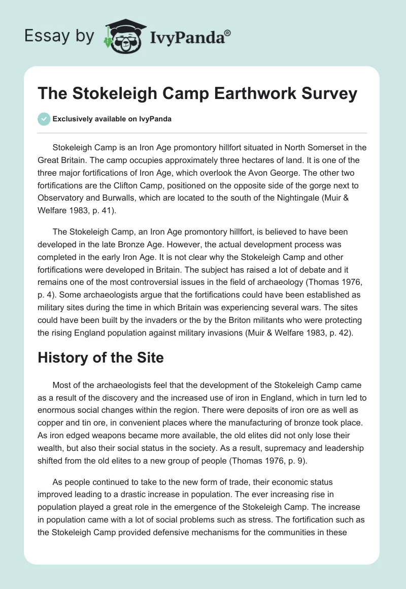 The Stokeleigh Camp Earthwork Survey. Page 1