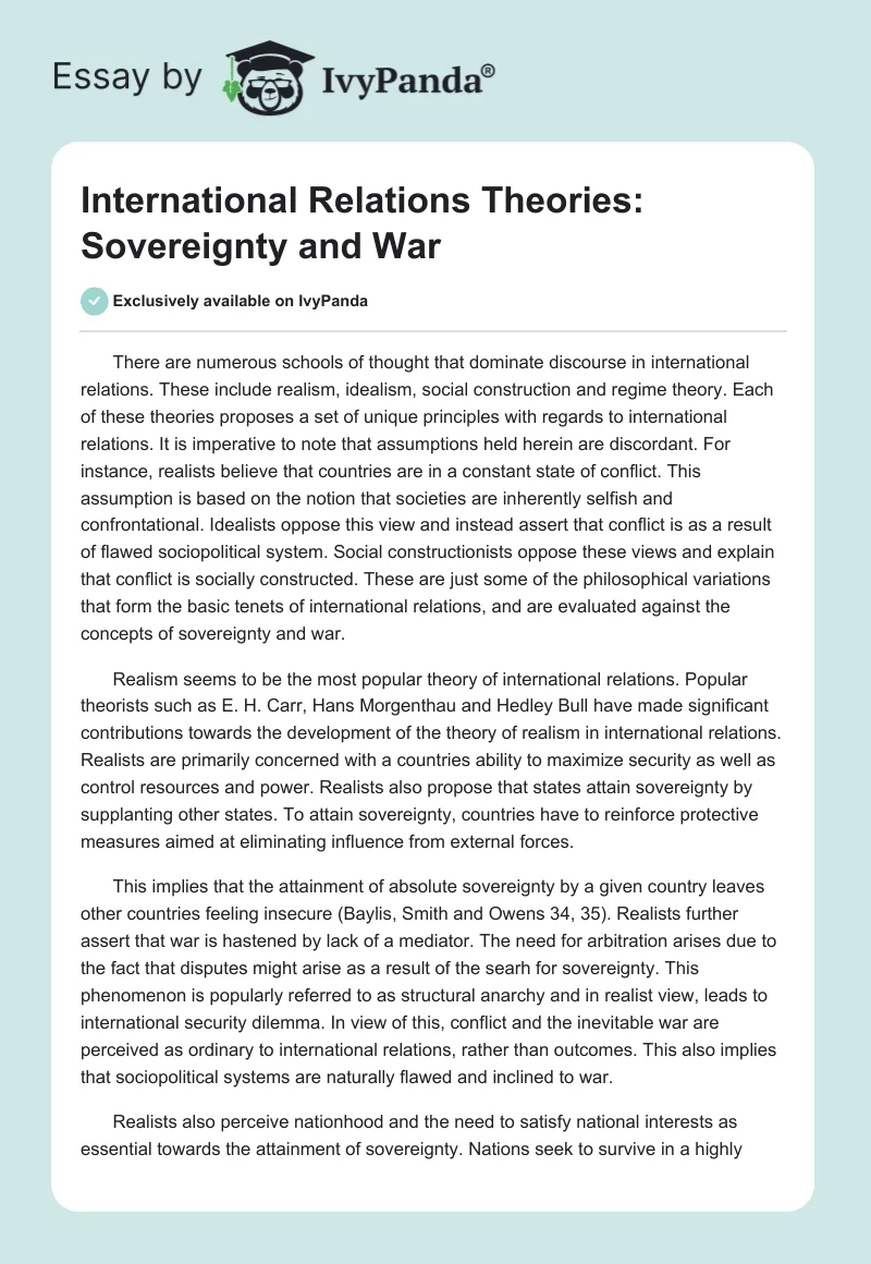International Relations Theories: Sovereignty and War. Page 1