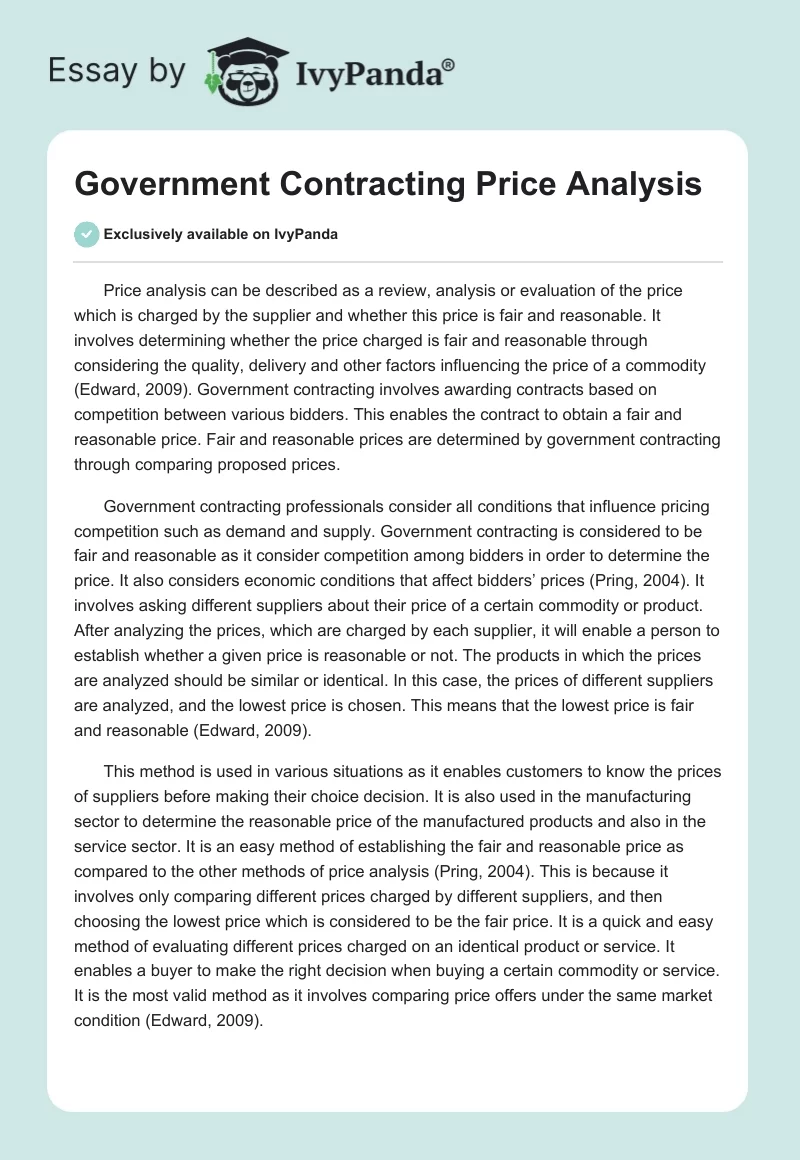 Government Contracting Price Analysis. Page 1