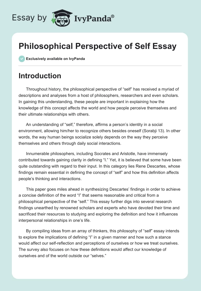 Philosophical Perspective of Self Essay. Page 1